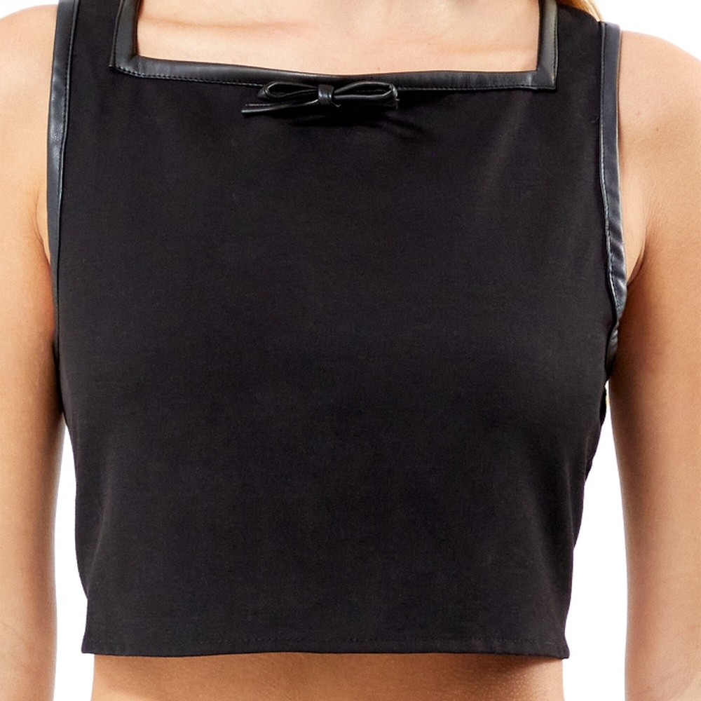 WeWoreWhat Black Leather Trim Crop Top - Picture 3 of 13